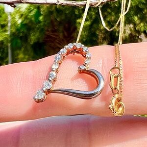 1/2ct Natural Diamond and 10K solid Gold Heart Necklace 16"